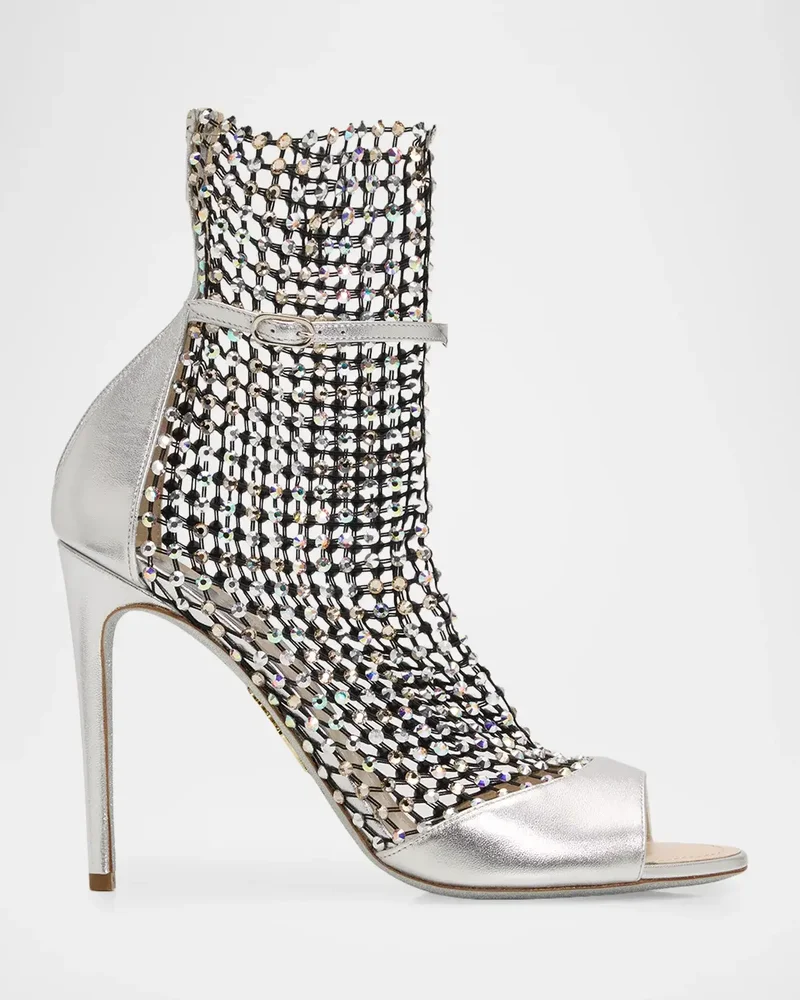 105mm Embellished Metallic Leather Bootie Sandals
