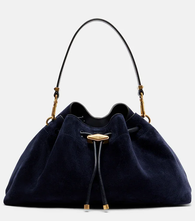 Cinch suede bucket bag