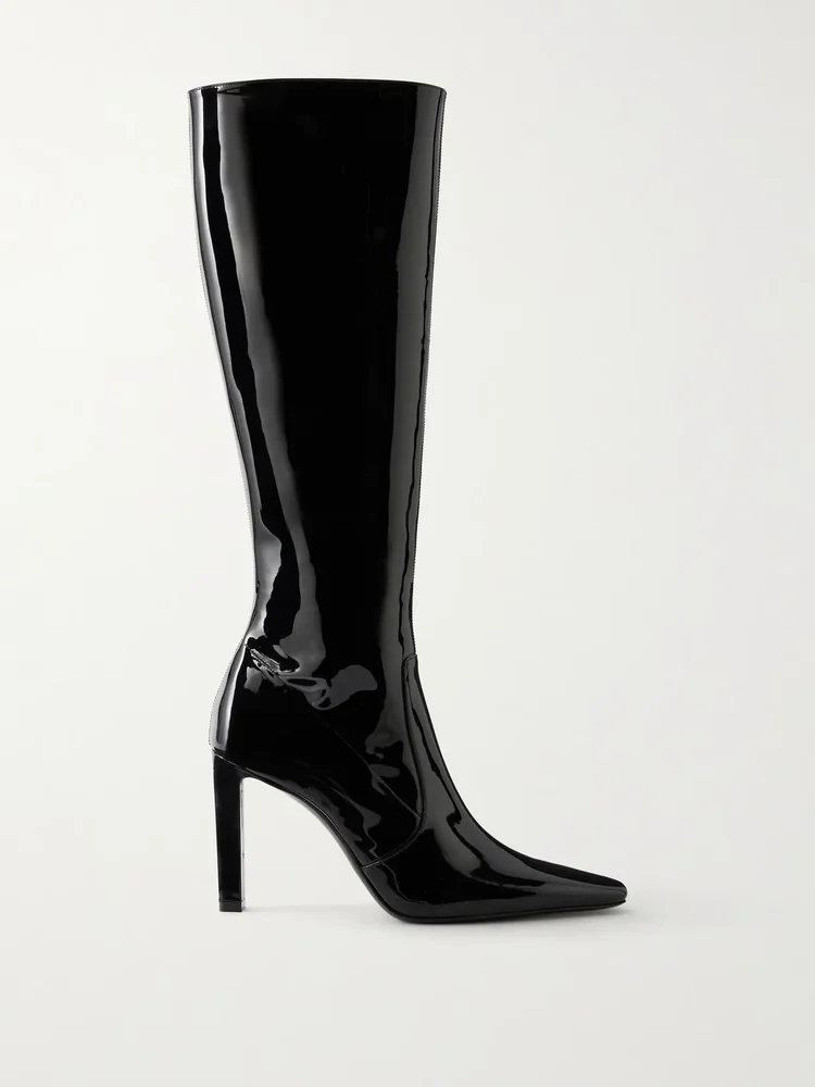 Françoise 95 paneled patent-leather knee boots
