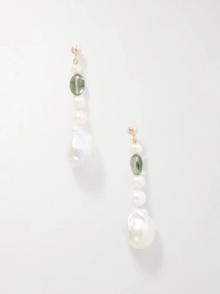 Poet 14-karat gold, pearl and tourmaline earrings