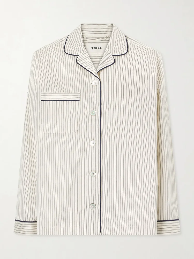 Sateen striped organic cotton pajama shirt