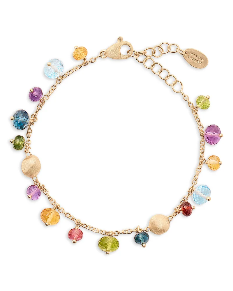 18K Yellow Gold Africa Multi Gemstone BeadDangle Link Bracelet
