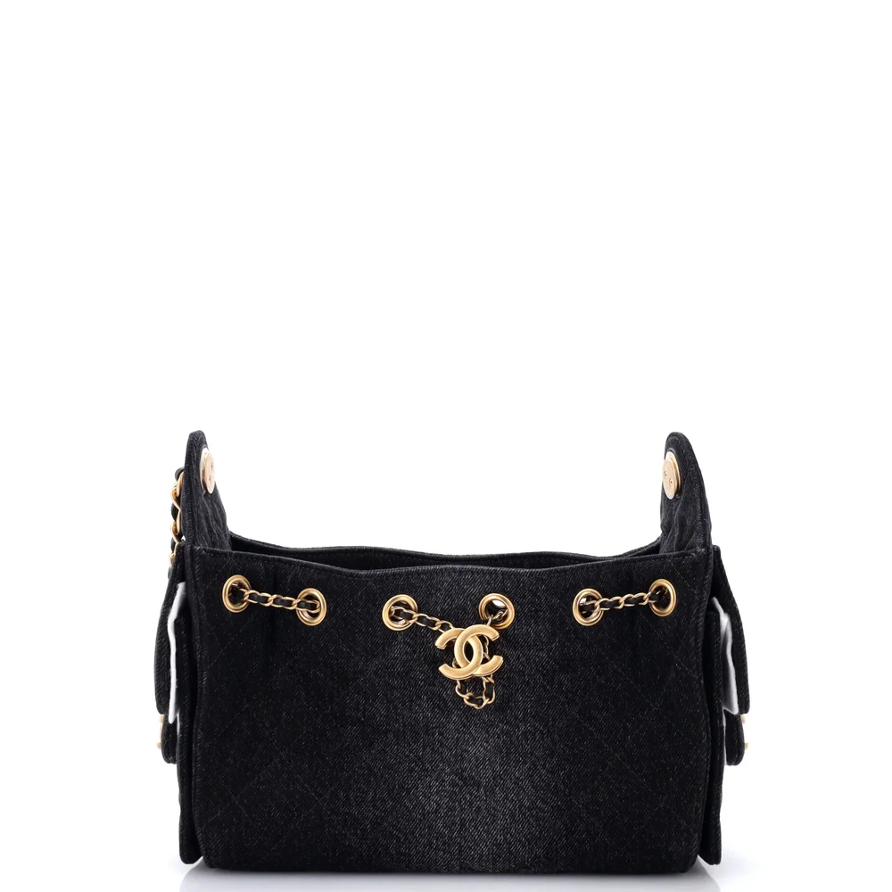 Pre-Owned 25 Hobo Bag Quilted Denim Mini in Black, Aged Gold Hardware