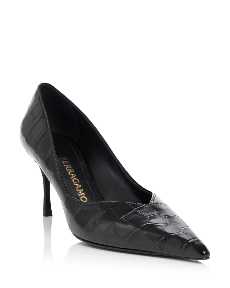 Women's Desi Croc-Embossed Pointed Pumps