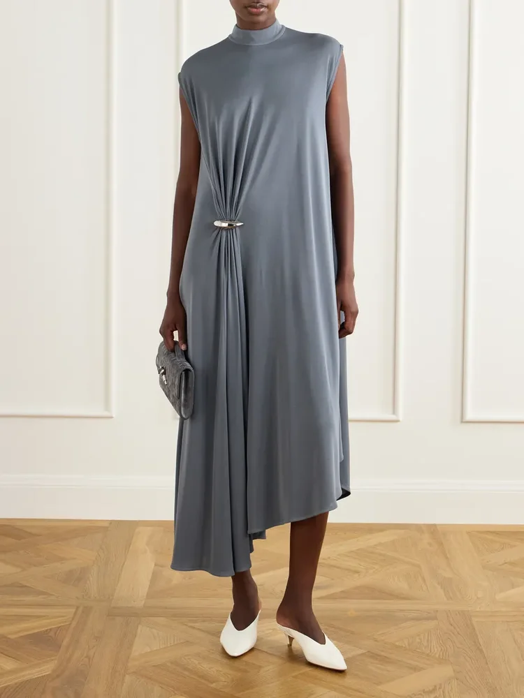 Embellished crepe-jersey midi dress