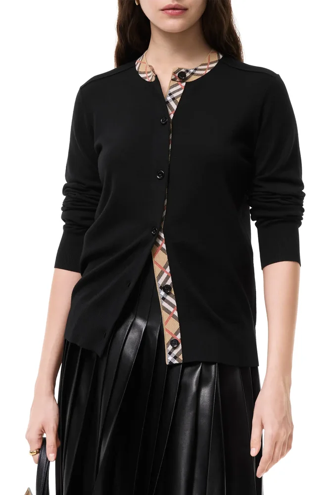Check Trim Wool Cardigan