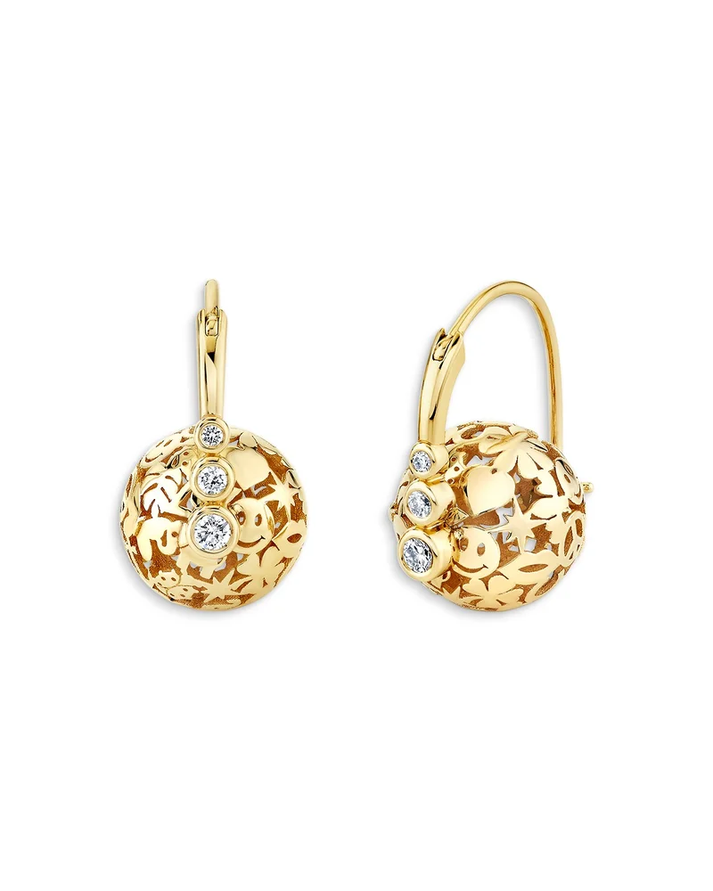 Diamond Wallpaper Bead Drop Earrings in 14K Yellow Gold, 0.2 tcw