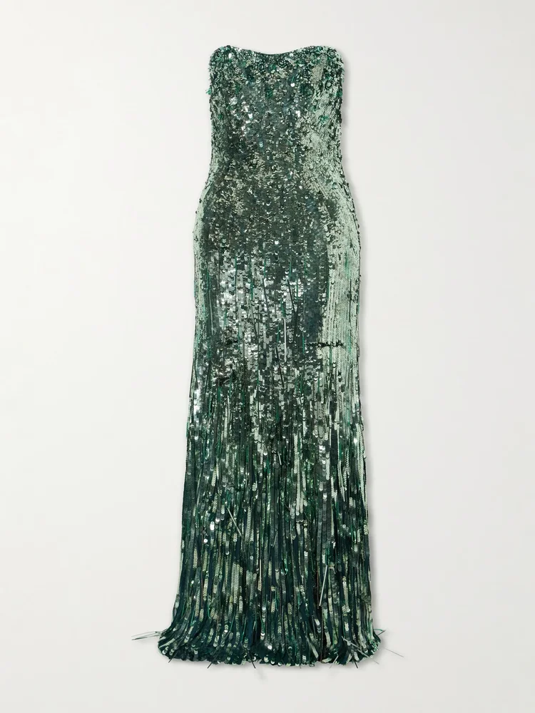 Kimi frayed sequined tulle gown
