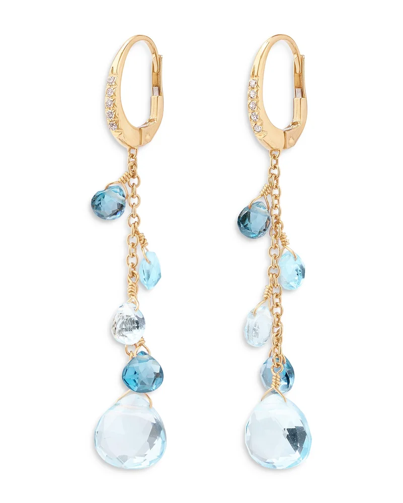 18K Yellow Gold Paradise Topaz London Blue Topaz, Swiss Blue Topaz & Diamond Leverback Drop Earrings