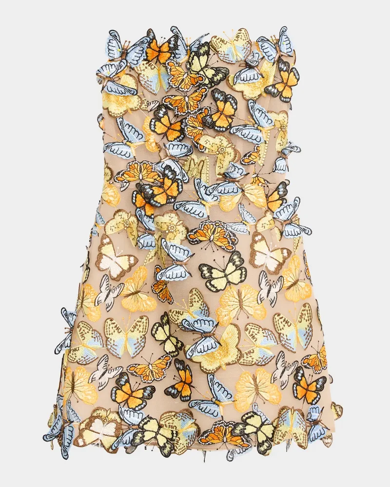Maraya Strapless Butterfly-Embroidered Mini Dress