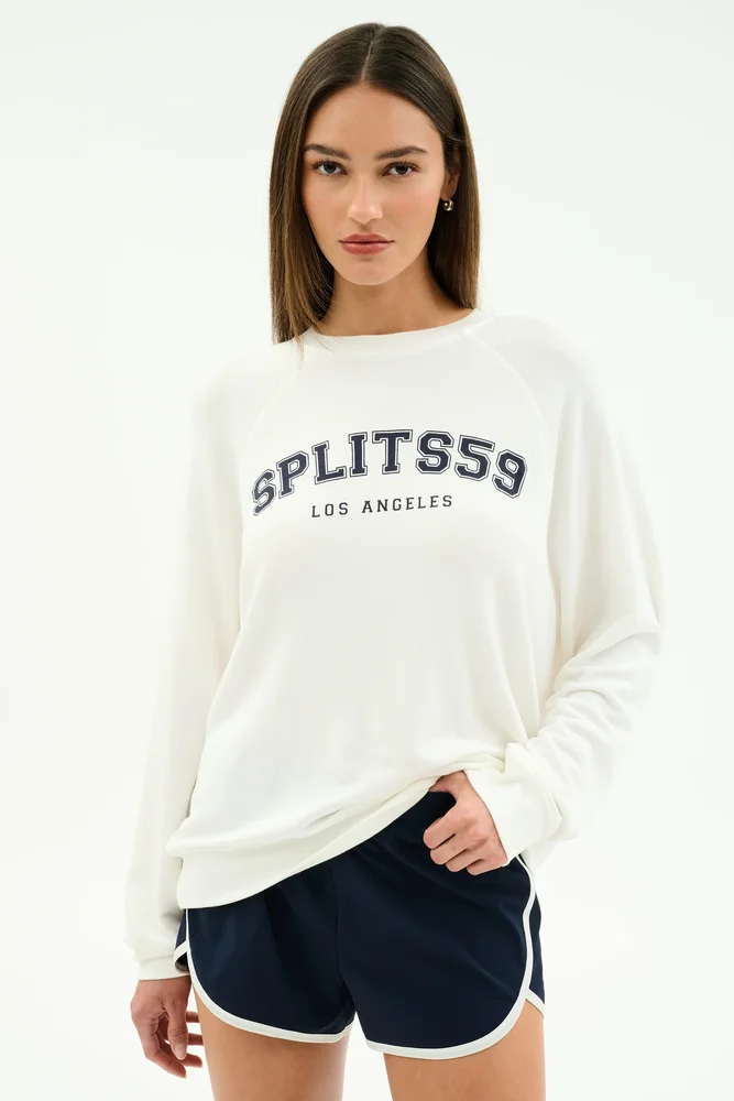 Andie Oversized Fleece Varsity Graphic Sweatshirt - White/Splits59 Los Angeles