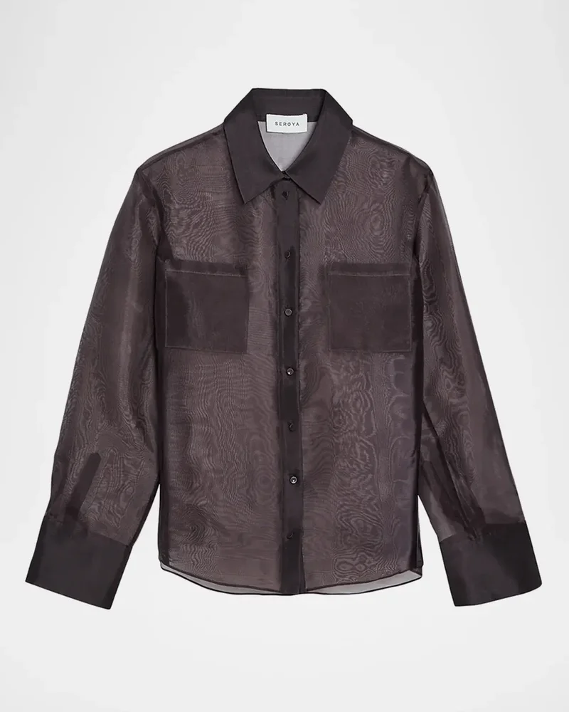 Estella Sheer Silk Organza Button-Down Shirt