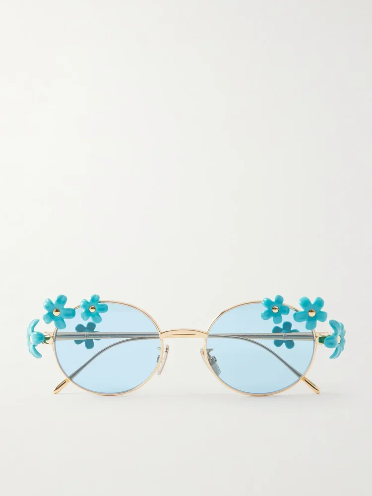 Paula's Ibiza embellished round-frame gold-tone sunglasses