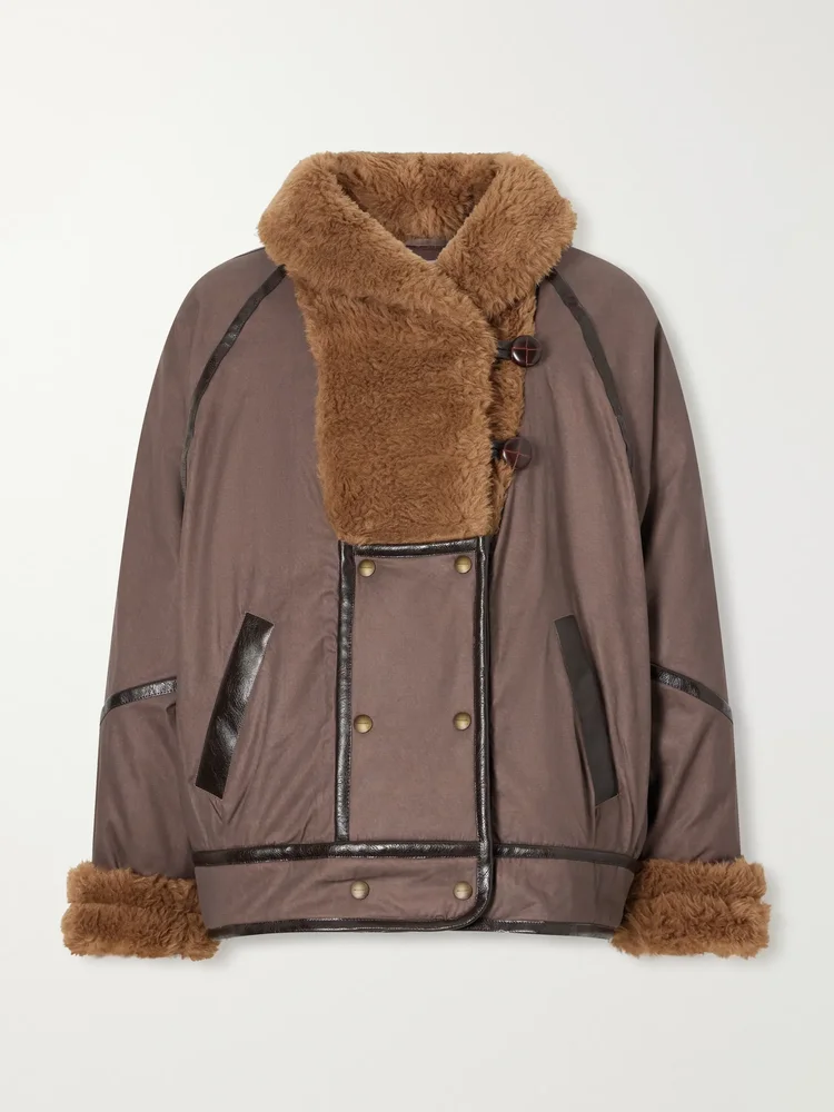 Olinka plush-trimmed shell coat