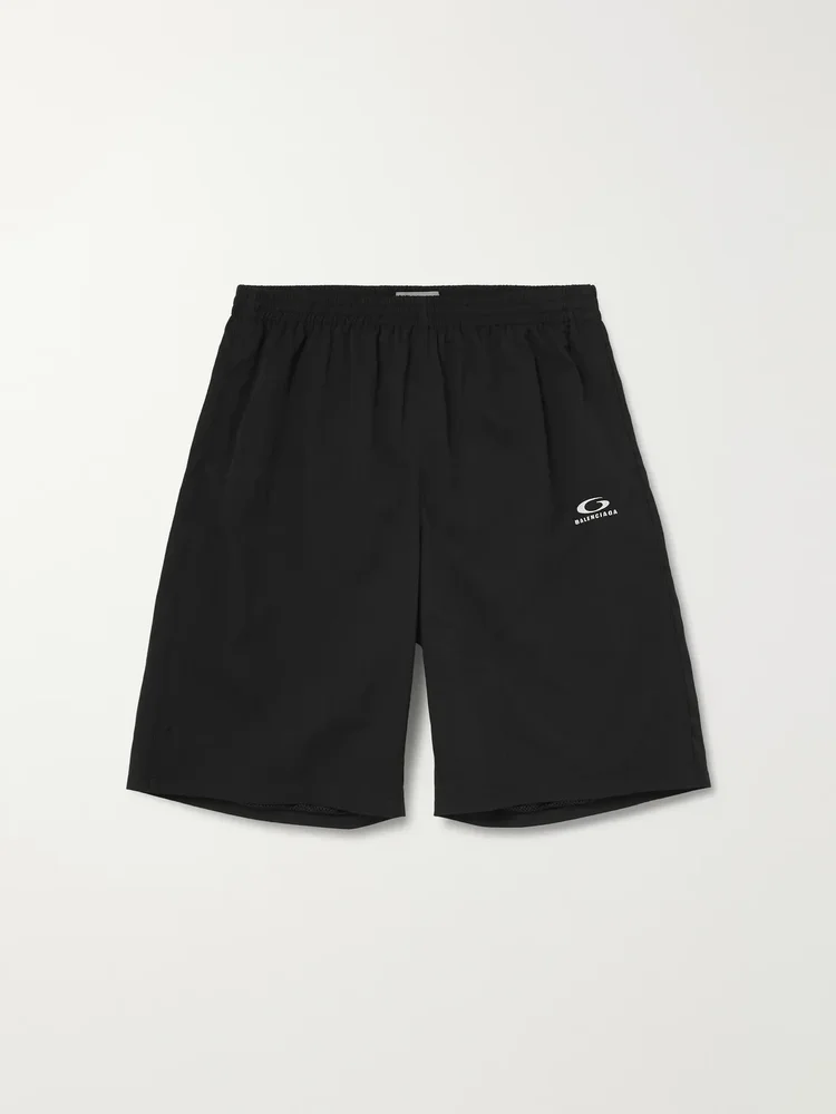 Wide-Leg Logo-Embroidered Shell Shorts