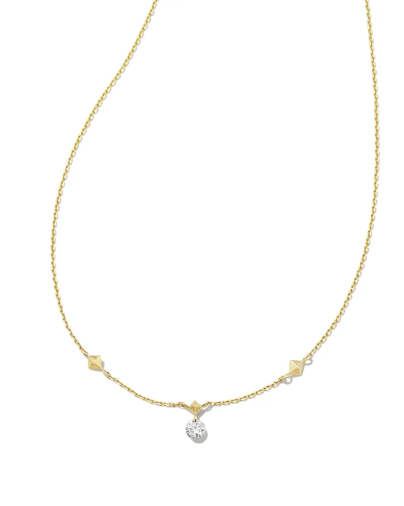 Floating Lab Grown White Diamond Pendant Necklace in 14k Yellow Gold