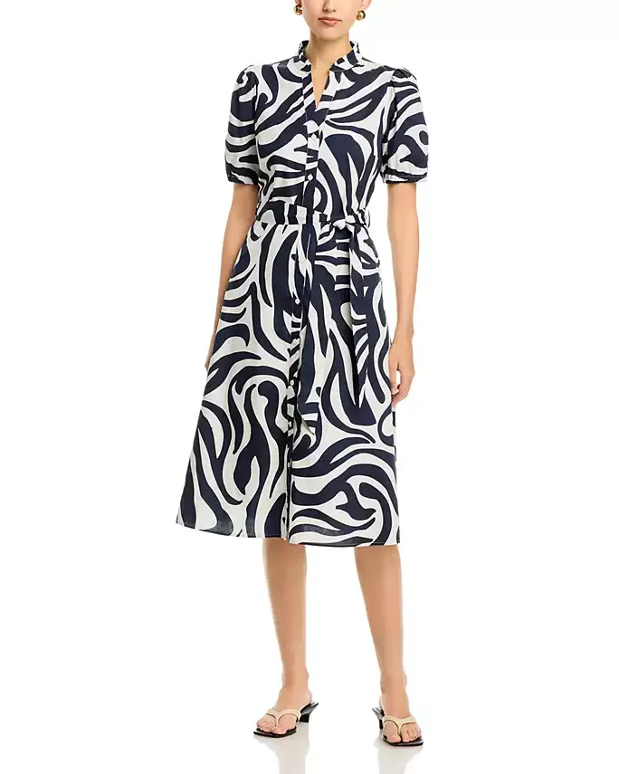 Puff Sleeve Cotton Stretch Midi Dress