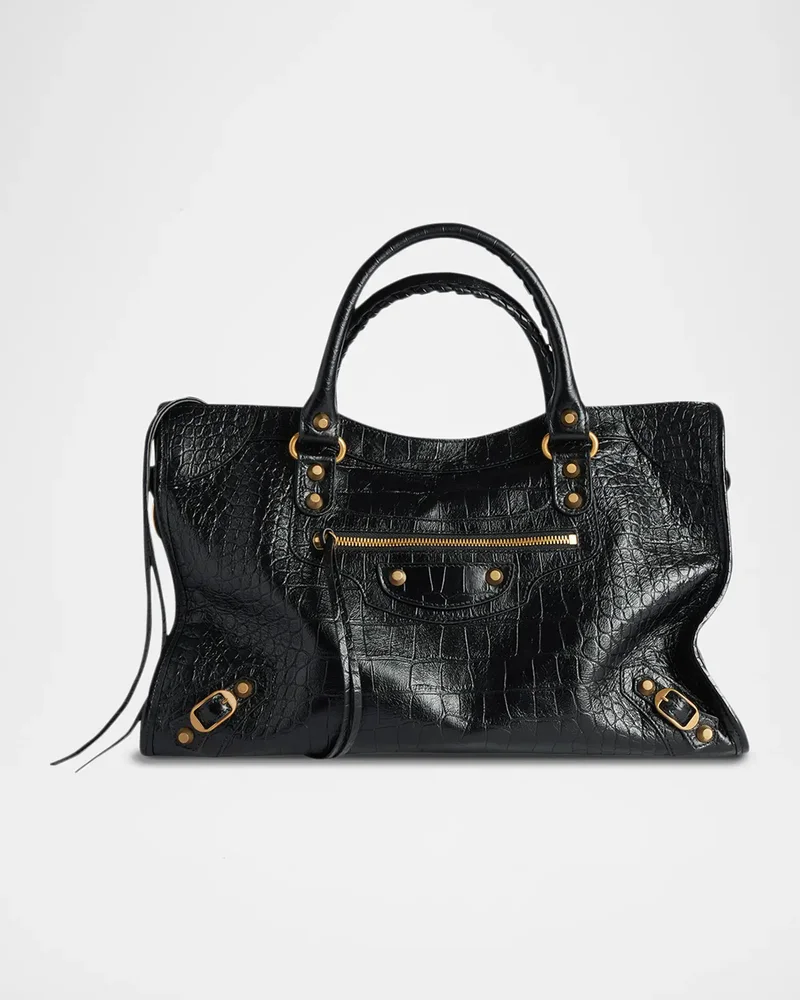 Le City Medium Croc-Embossed Leather Top-Handle Bag