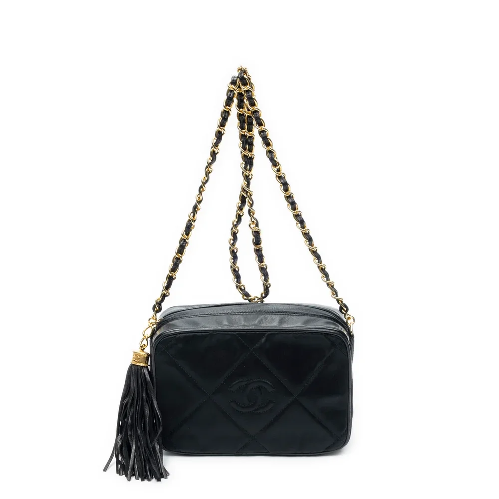 Chanel Vintage Diamond CC Camera Bag Quilted Leather Mini