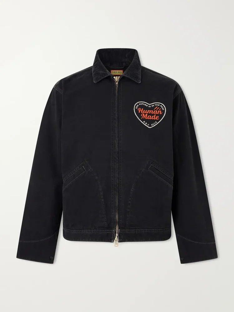 Logo-Embroidered Corduroy-Trimmed Cotton-Twill Blouson Jacket