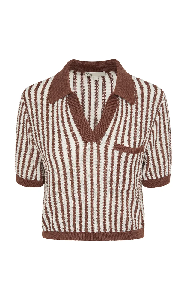 Linen Knit Cropped Polo Top