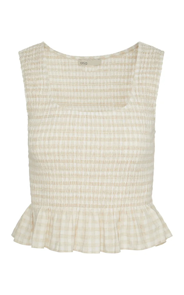 Smocked Air Linen Tank Top