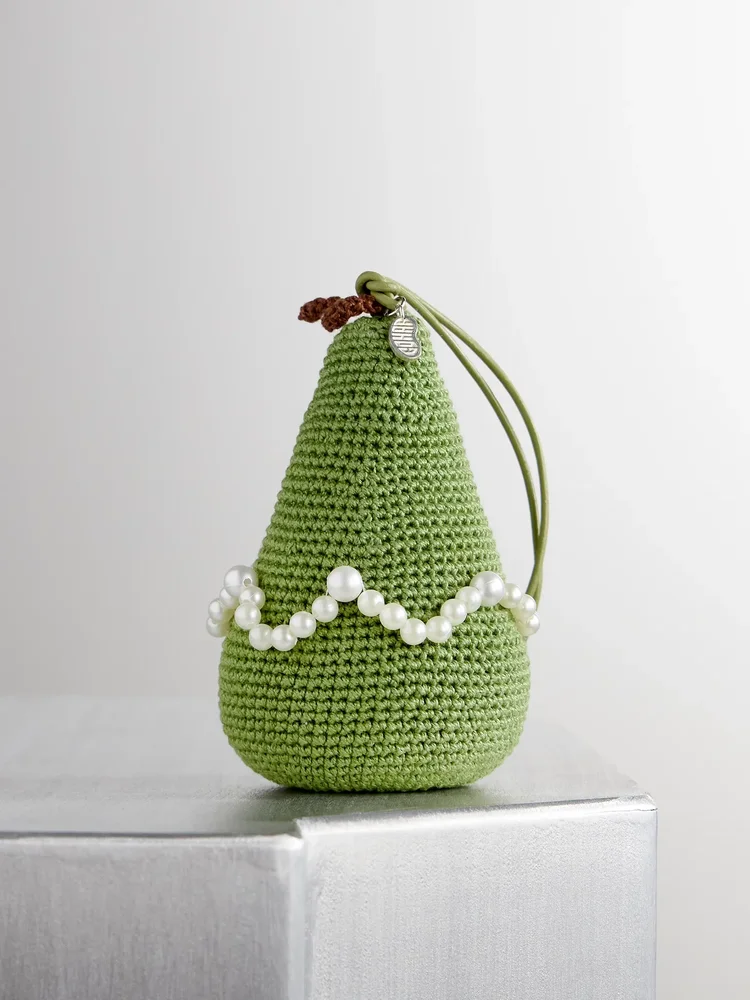 Pear embellished crocheted cotton ornament