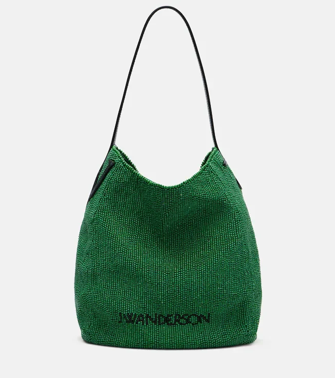 Bulb Small beaded leather-trimmed shoulder bag