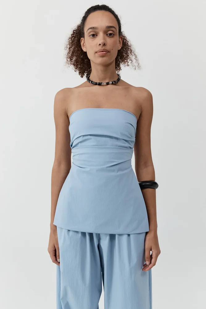 St. Agni Strapless Tie Back Top - Sky