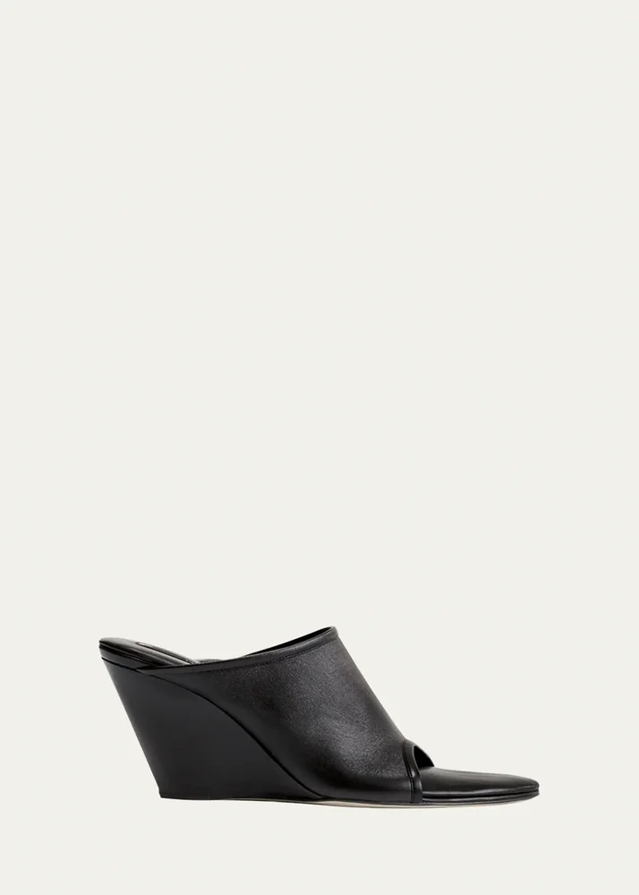 Stretch Leather Wedge Slide Sandals