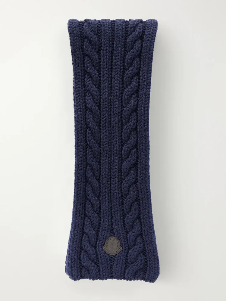 Logo-Appliqué Cable-Knit Virgin Wool Scarf