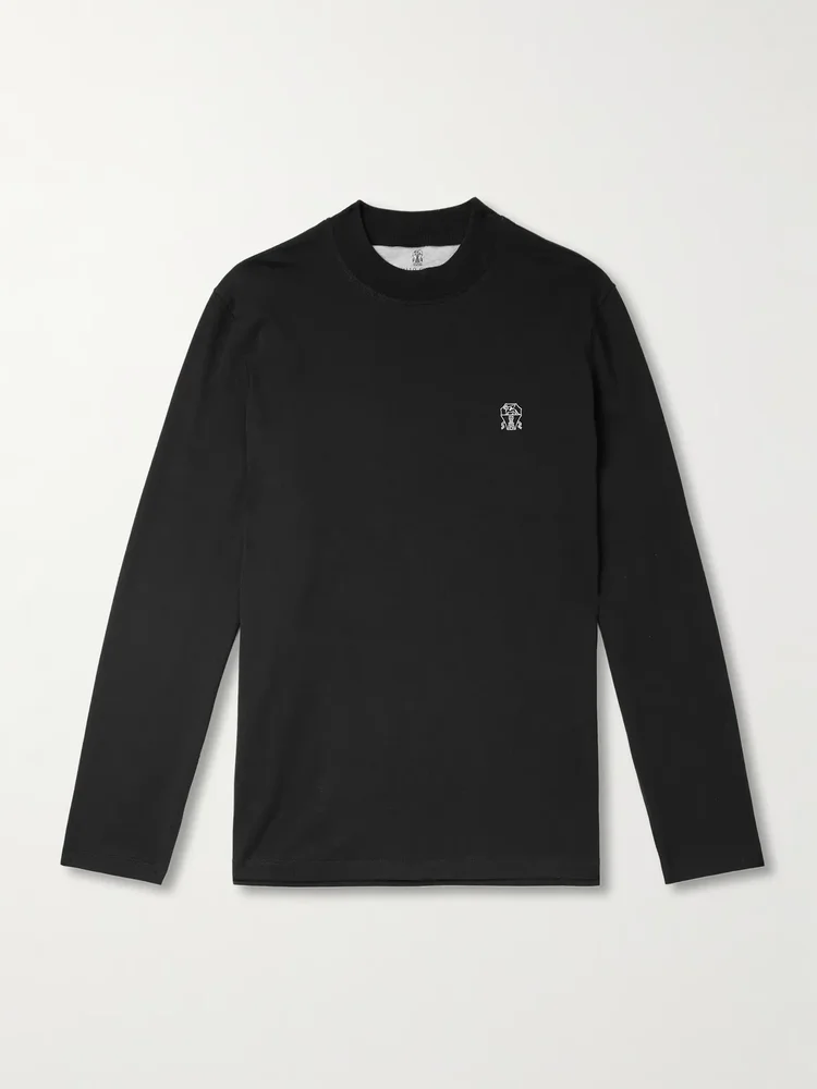 Logo-Print Cotton-Jersey Mock-Neck T-Shirt