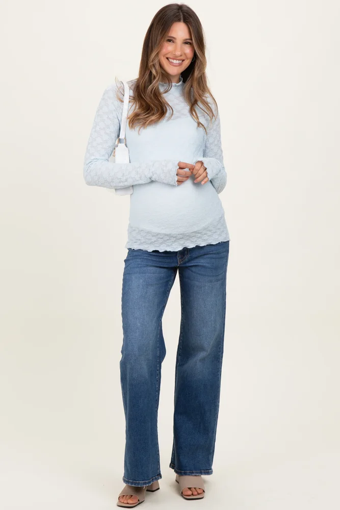 Blue Medium Wash Wide Leg Maternity Jeans