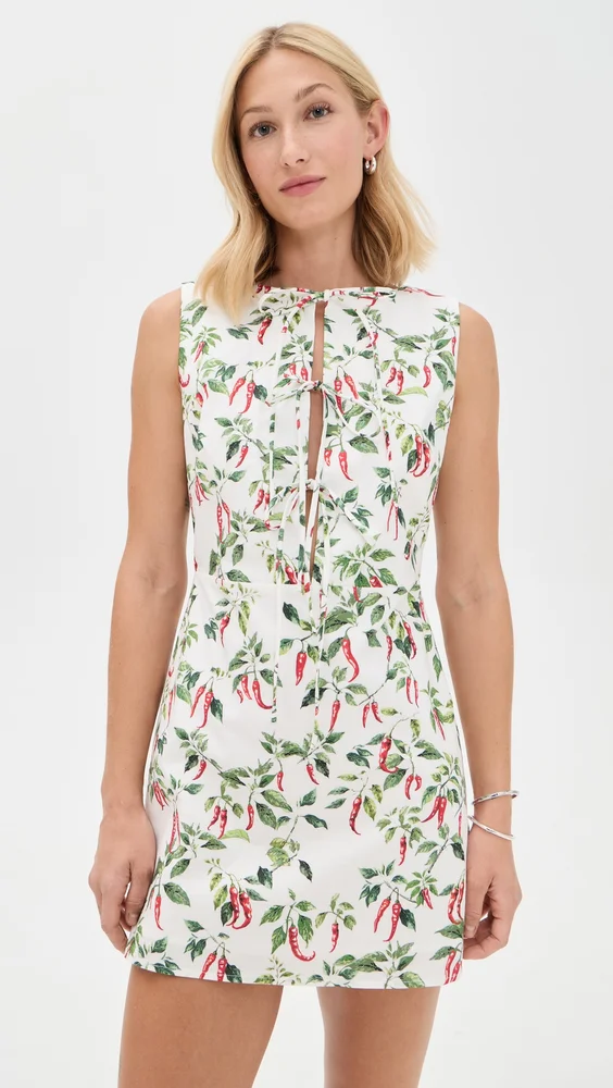 Chili Print Tie Front Mini Dress