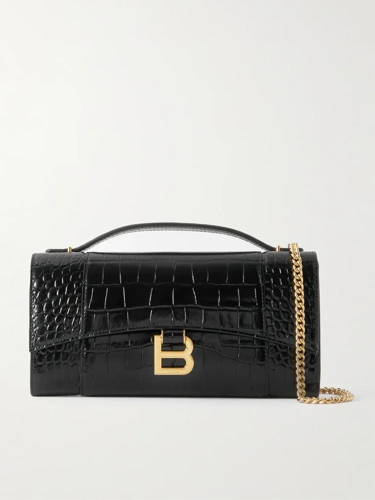 Balenciaga Hourglass croc-effect patent-leather shoulder bag