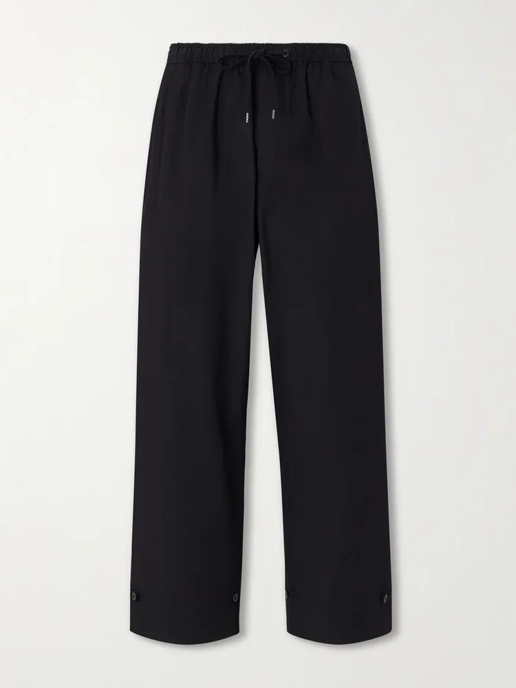 Wide-Leg Cotton-Blend Gabardine Drawstring Trousers