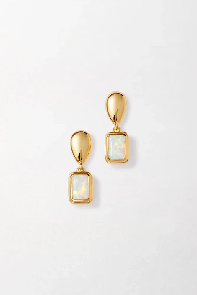 Pebble Birthstone Drop Earrings in October Opal