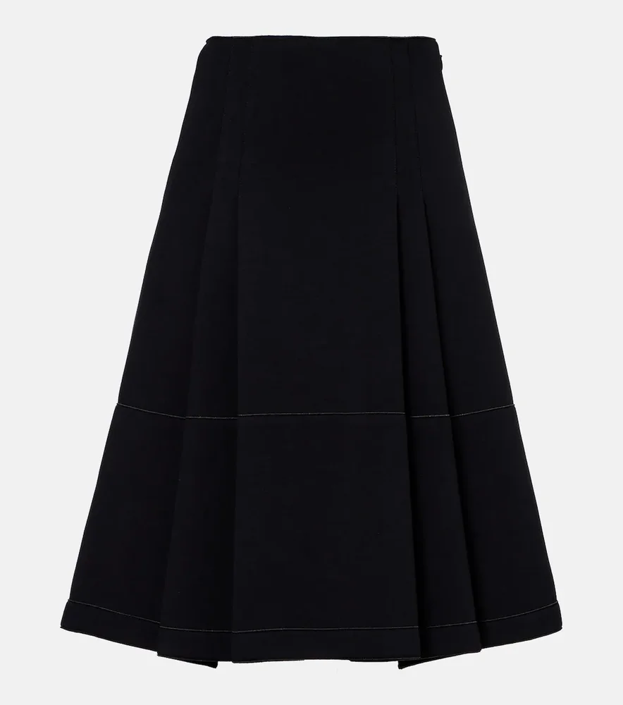 Tiered cotton-blend midi skirt