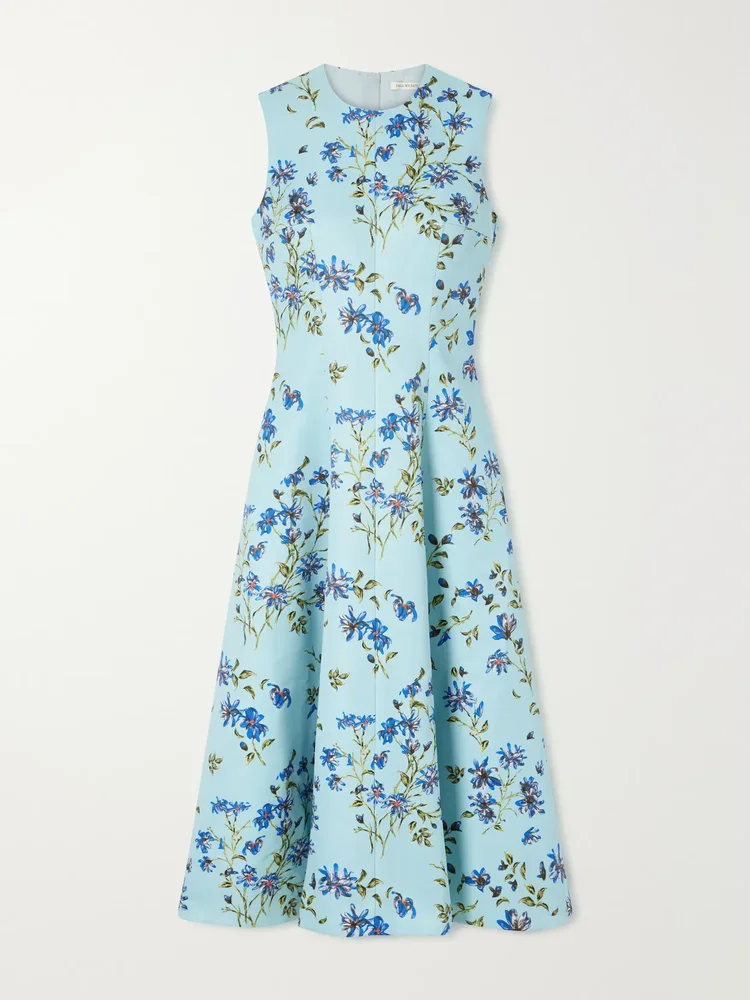 Floral-print faille midi dress