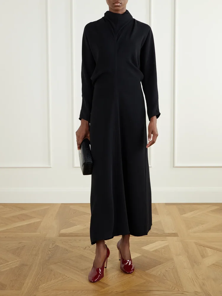 Tie-detailed draped cady maxi dress