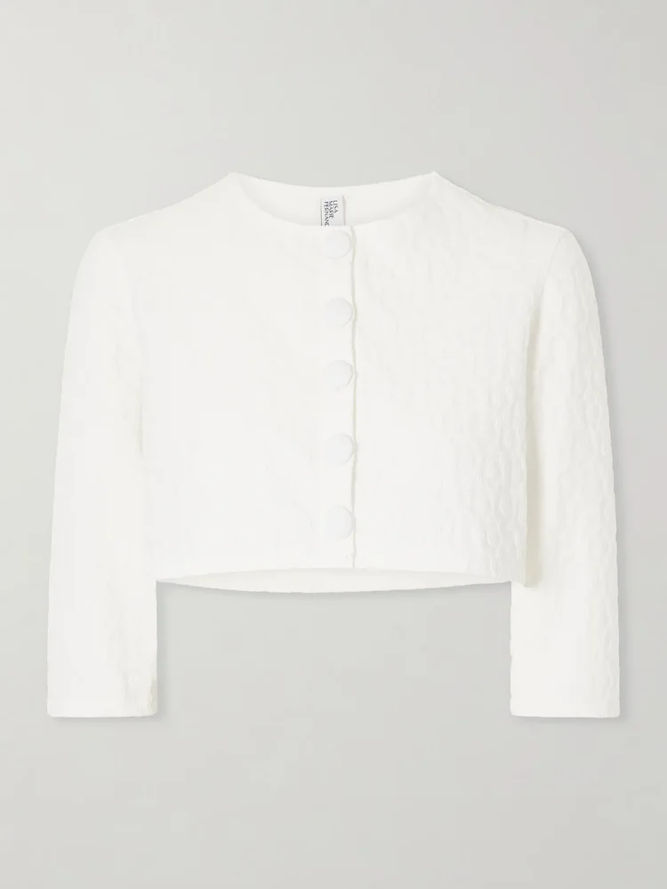 Cropped floral-jacquard cardigan