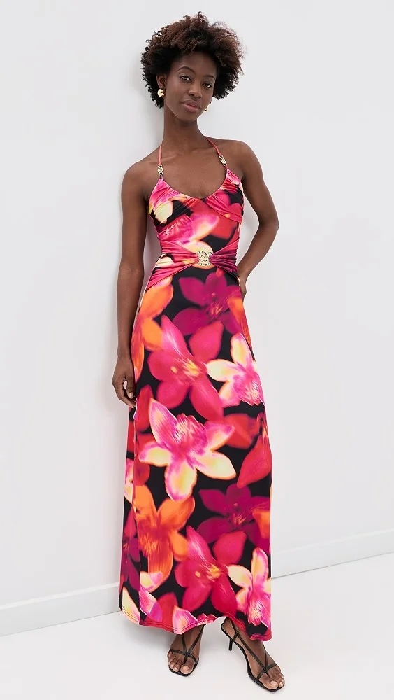 Nina Ruched Halter Maxi Dress