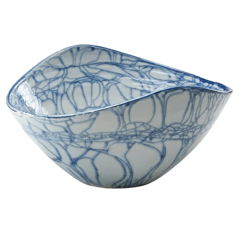 Siena Modern Blue Swirl Hand Glazed Porcelain Bowl