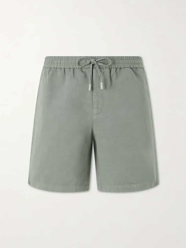 Straight-Leg Cotton and Linen-Blend Twill Drawstring Shorts