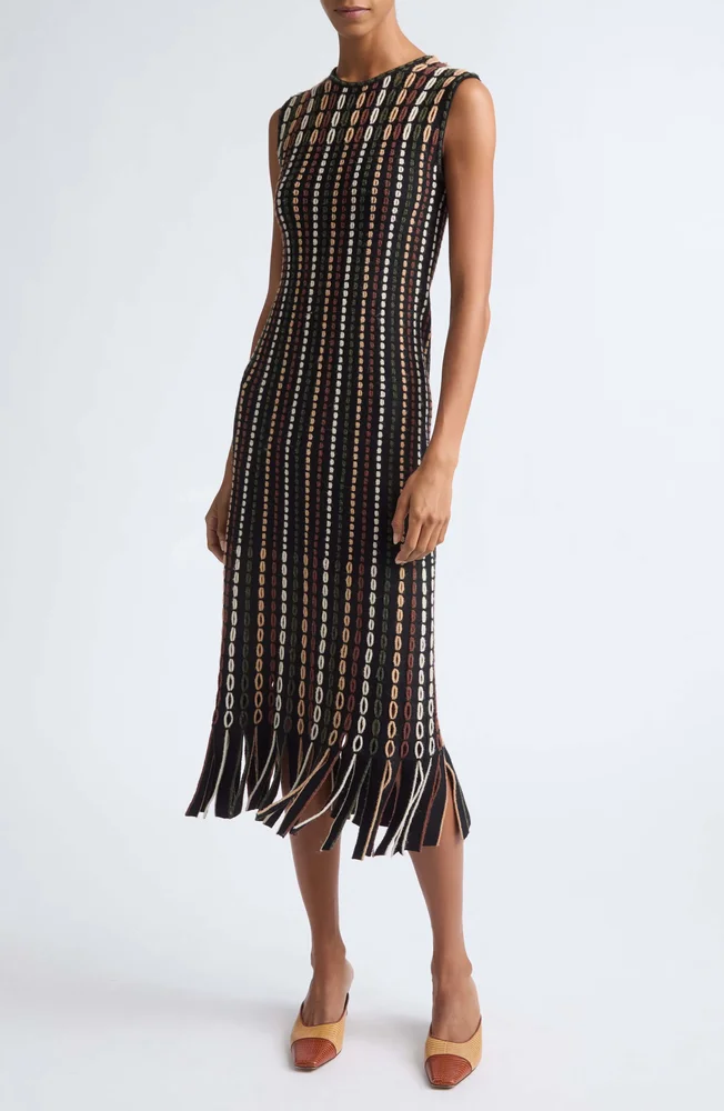 Amina Fringe Knit Midi Dress