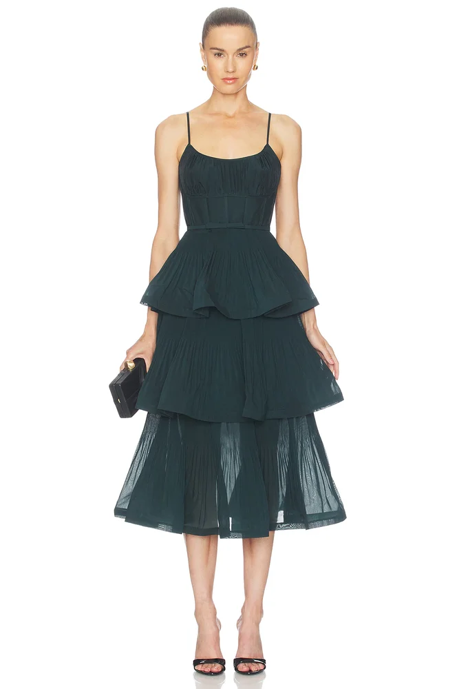 Pleated Tiered Midi Dress