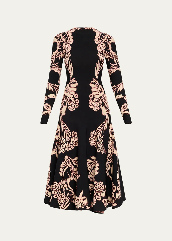 Nerissa Jacquard Long-Sleeve Midi Dress