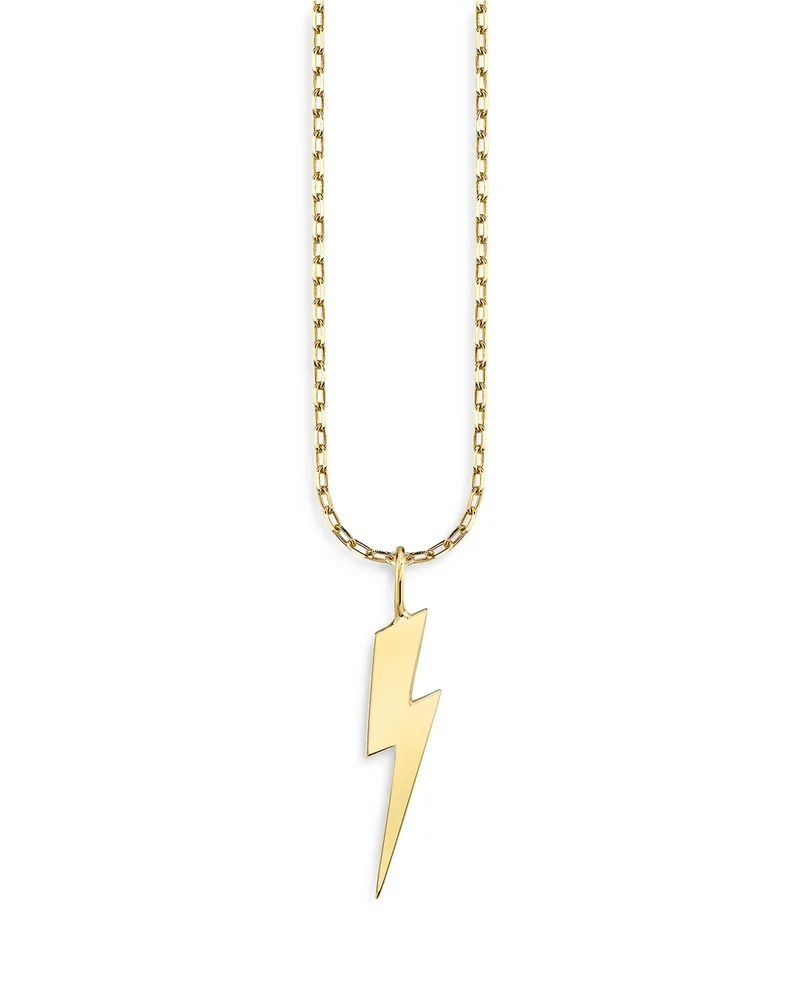 14K Yellow Gold Pure Lightning Bolt Pendant Necklace, 16"