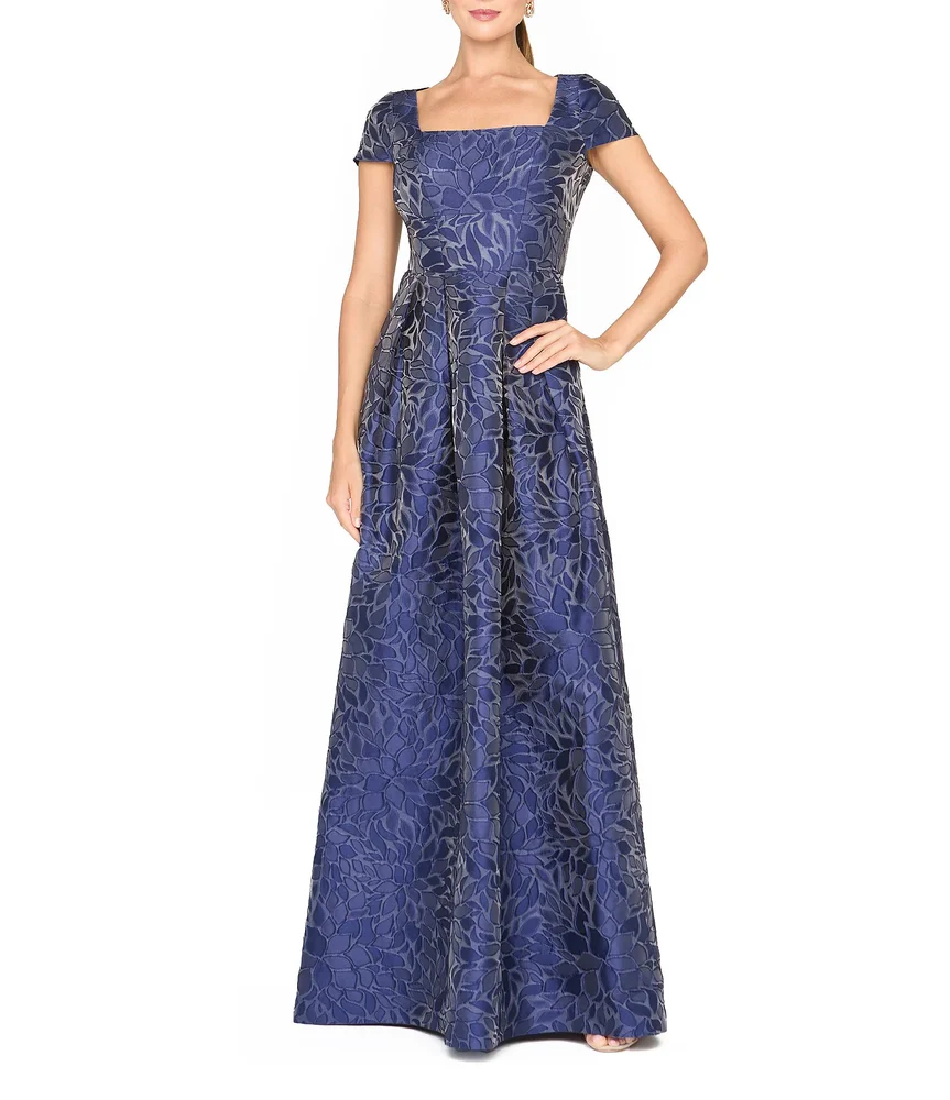 Ophelia Text Jacquard A Line Square Neck Gown