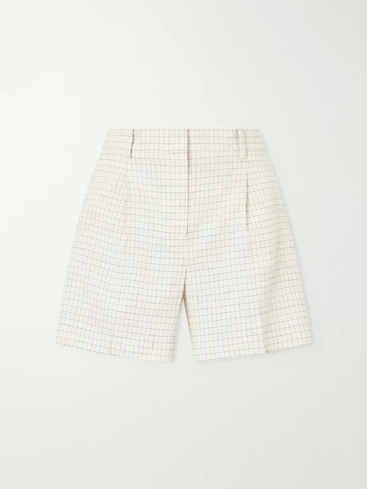 Fluid checked linen-blend shorts